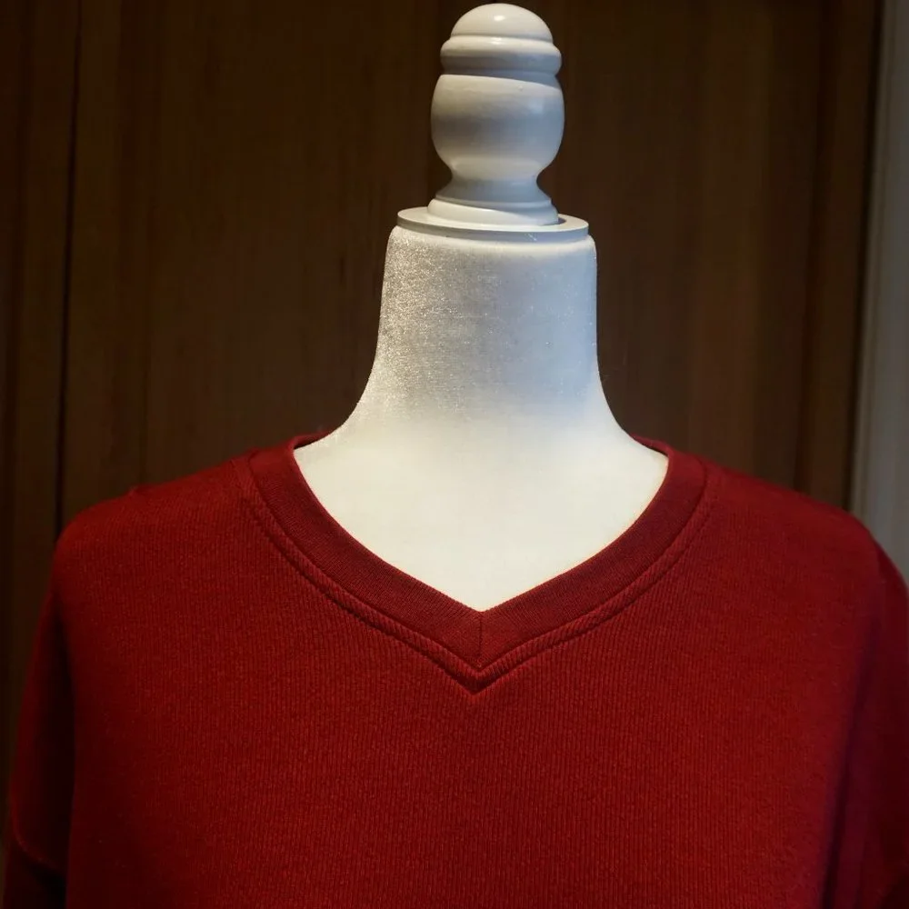💚 VINTAGE CHAPS | RALPH LAUREN Red V-Neck Stripe Sweater (L)